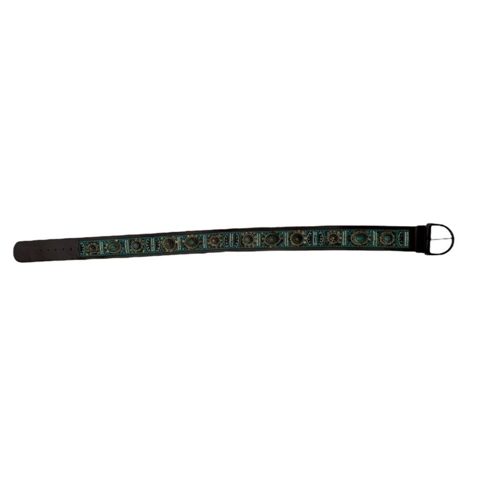 Chicos Caracas Slouch Belt Turquoise Leather Beaded Size Large